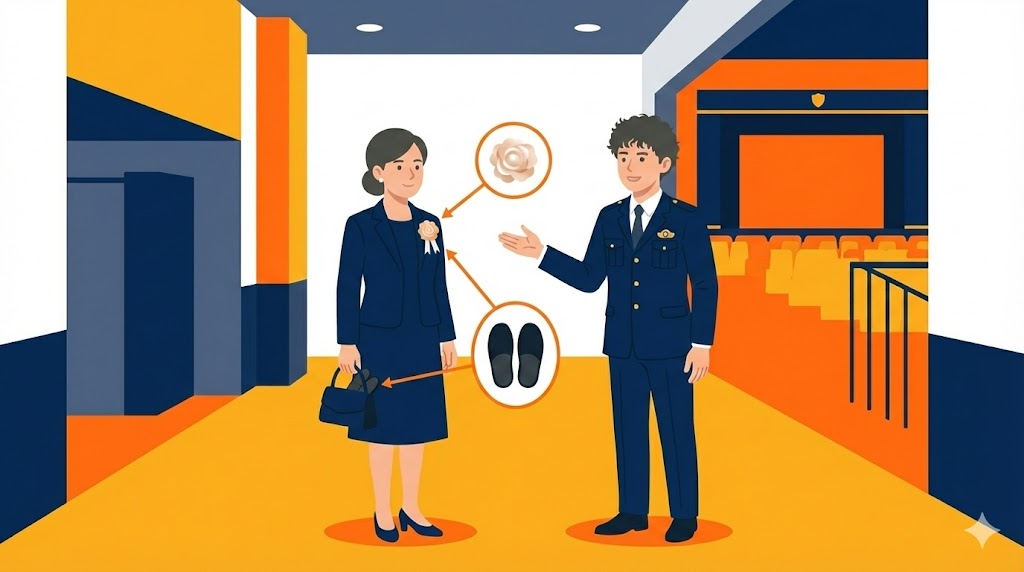 母親の服装と持ち物