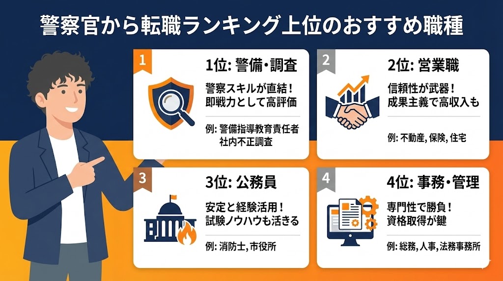 警察官から転職ランキング上位のおすすめ職種