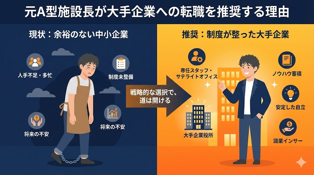 元A型施設長が大手企業への転職を推奨する理由