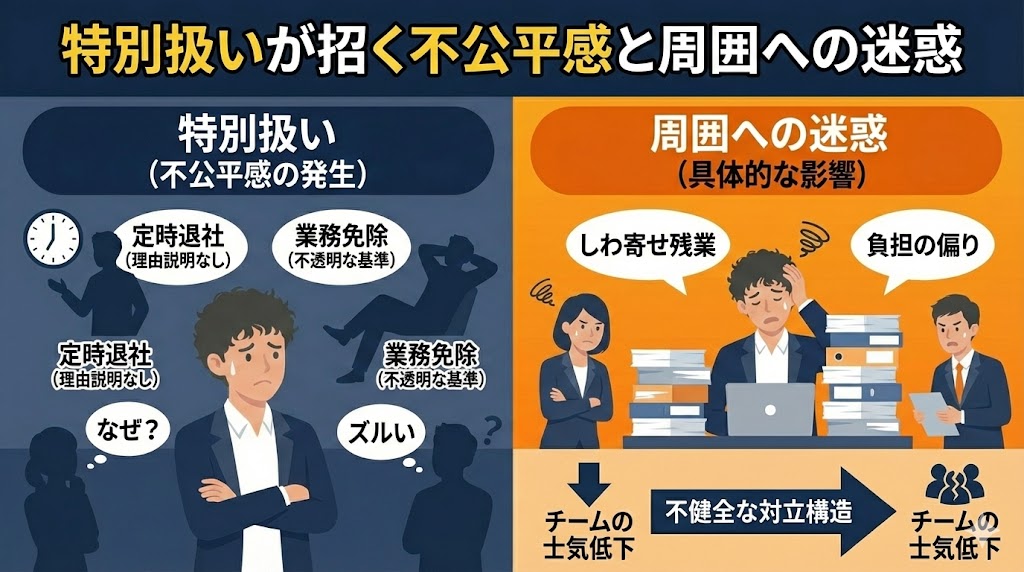 特別扱いが招く不公平感と周囲への迷惑