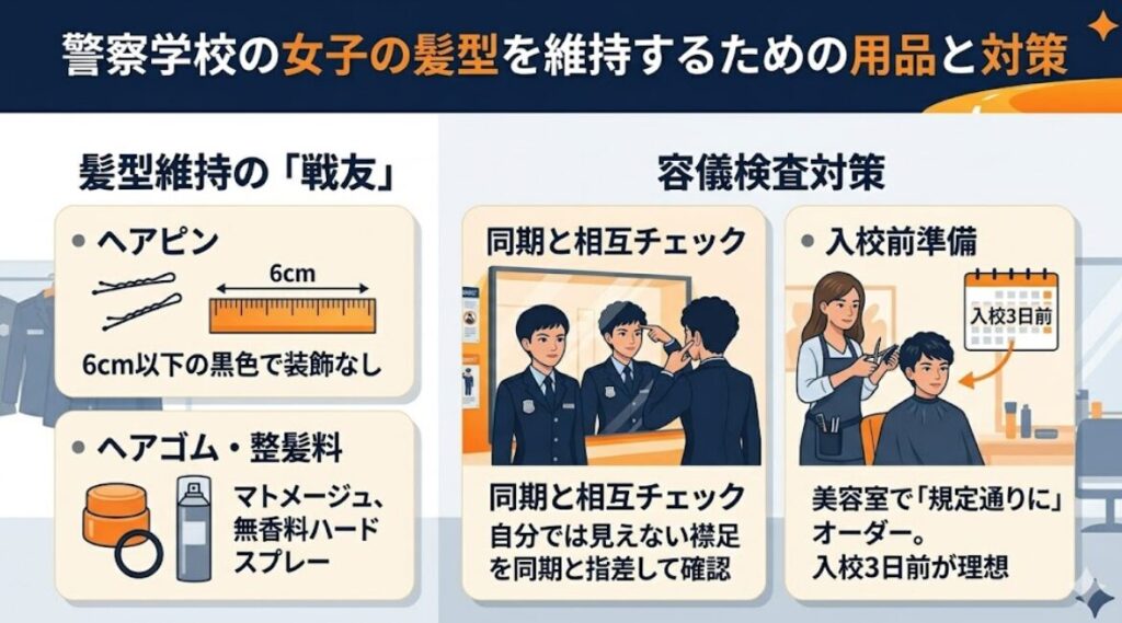 警察学校の女子の髪型を維持するための用品と対策