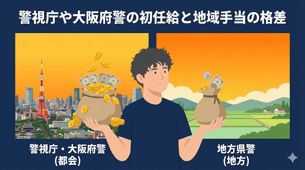 警視庁や大阪府警の初任給と地域手当の格差