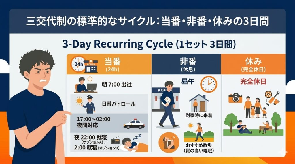 交番の勤務シフトにおける三交代制の実態