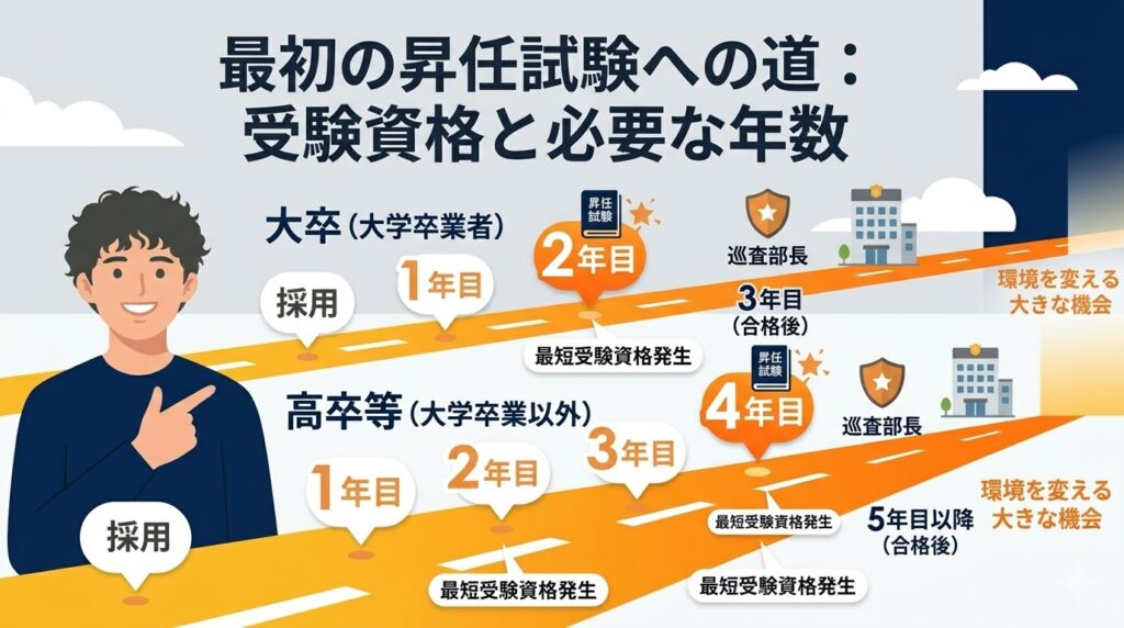 最初の昇任試験に向けた受験資格と必要な年数