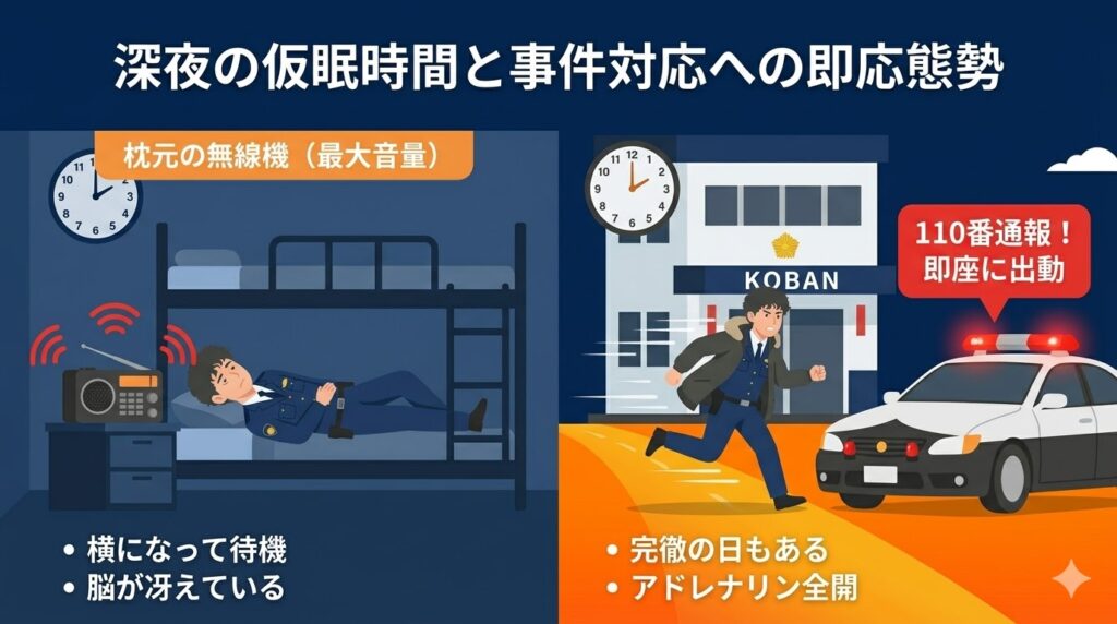 深夜の仮眠時間と事件対応への即応態勢