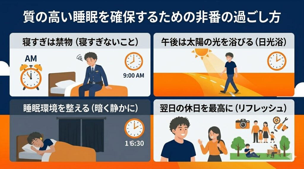 質の高い睡眠を確保するための非番の過ごし方