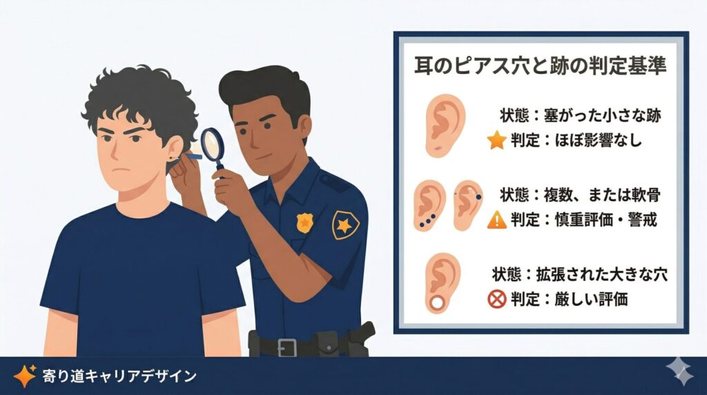身体検査で確認される耳のピアス穴と跡の判定基準