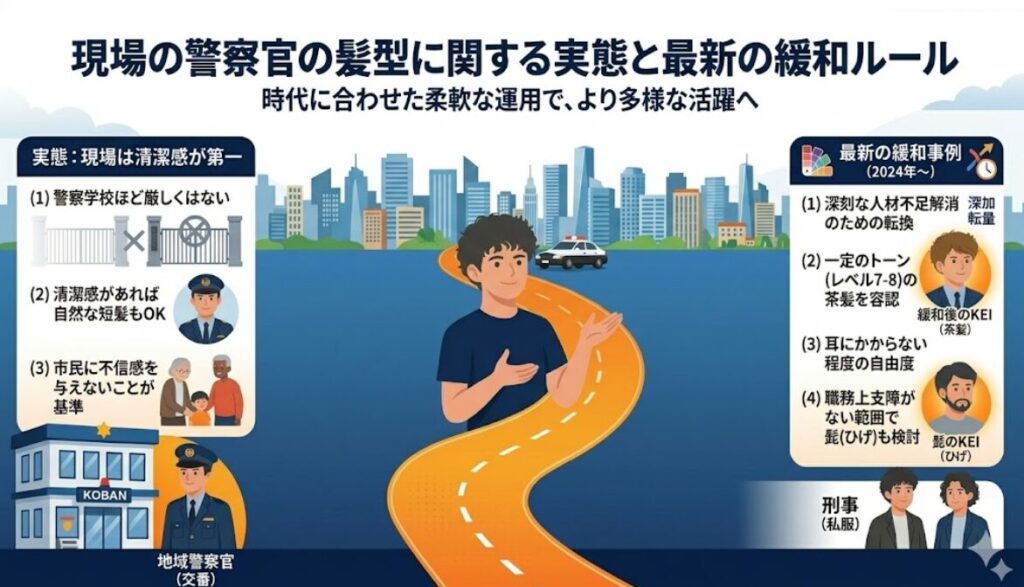 現場の警察官の髪型に関する実態と最新の緩和ルール