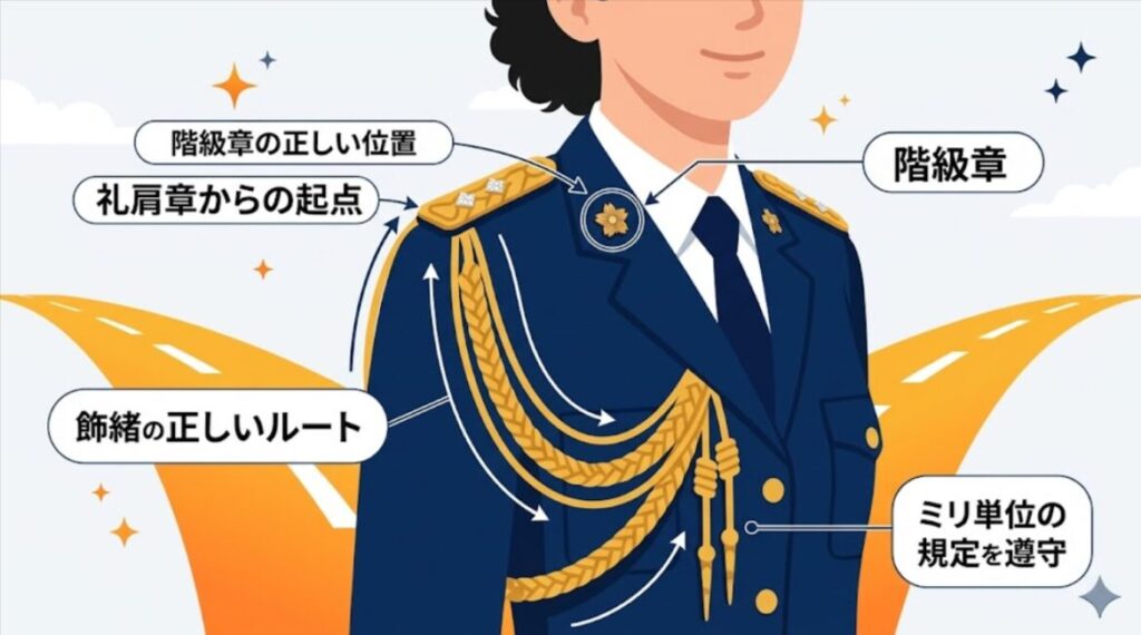 飾緒や階級章を正しく着用するためのルール